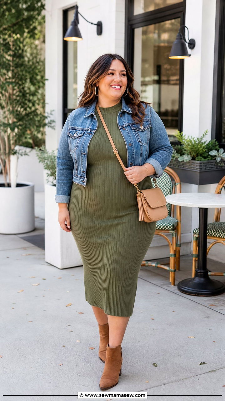 Plus Size Sweater Dress With Denim Jacket - 20 plus size sweater dress outfit ideas