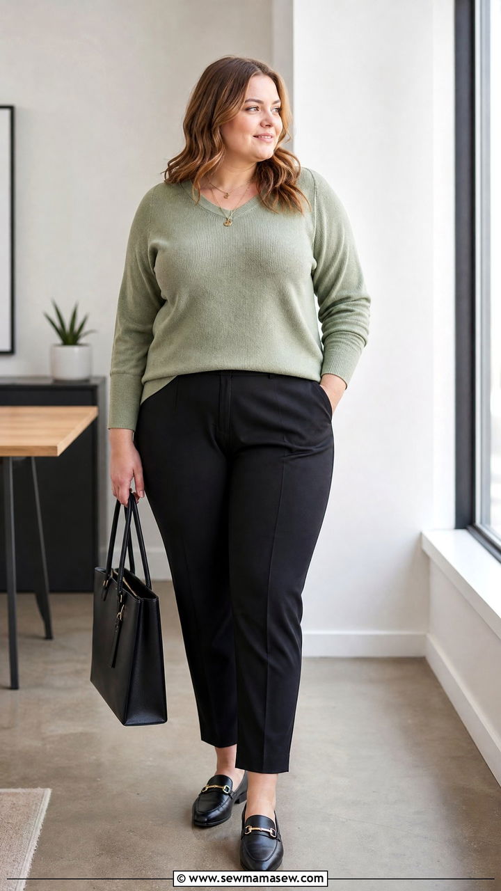 Plus Size Sweater Top With Ankle Pants - 20 plus size work top outfit ideas
