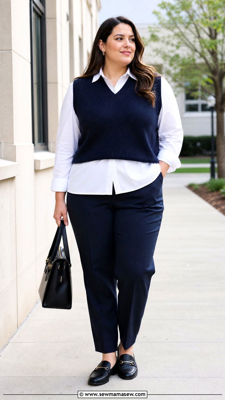 Plus Size Sweater Vest And Button Down Outfit - 20 plus size layered top outfit ideas