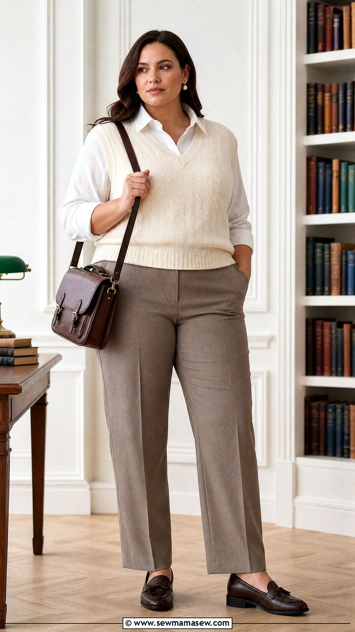 Plus Size Sweater Vest Outfit - 20 plus size preppy top outfit ideas