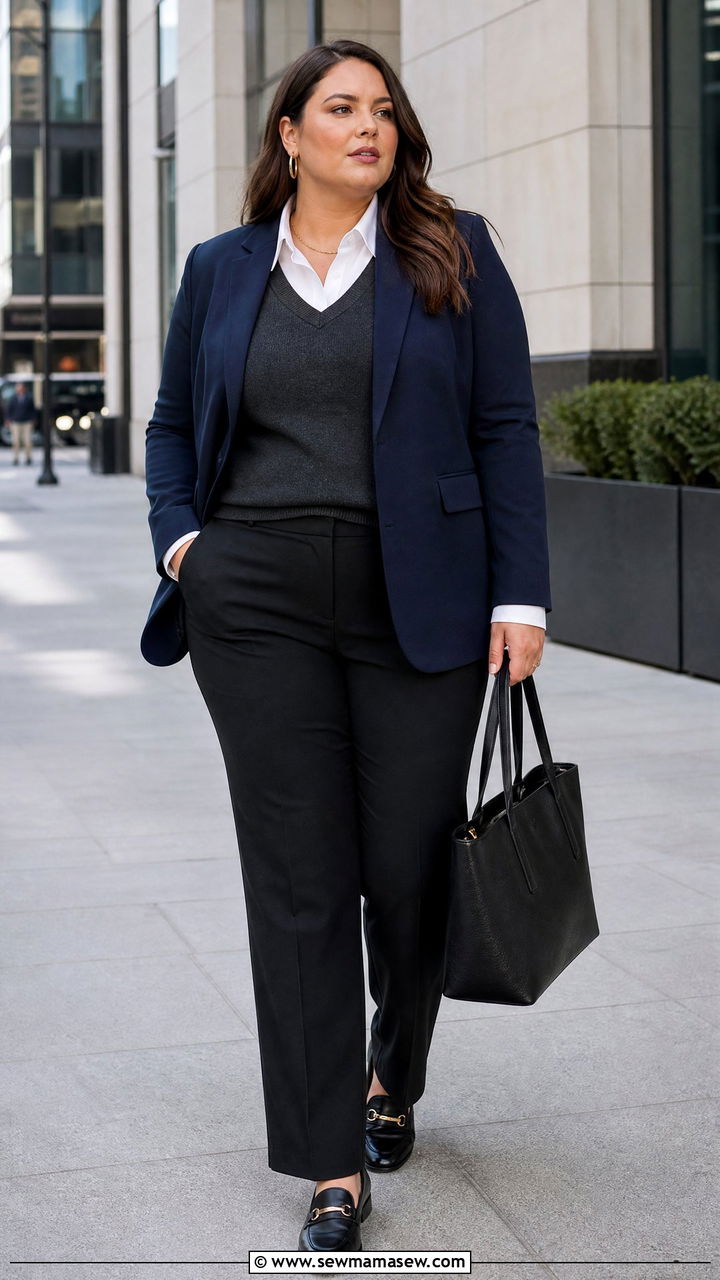 Plus Size Sweater Vest With Blazer And Trousers - 20 plus size sweater vest outfit ideas