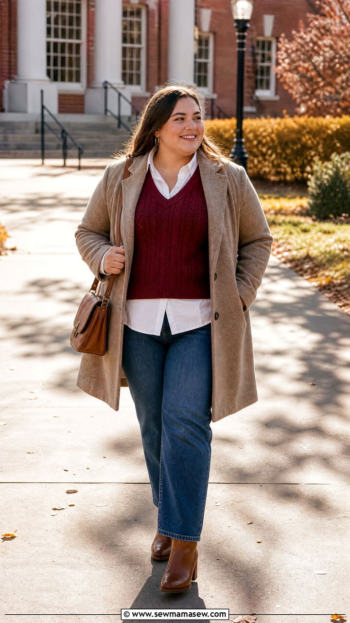 Plus Size Sweater Vest With Button Down And Boots - 20 plus size fall outfit ideas with boots
