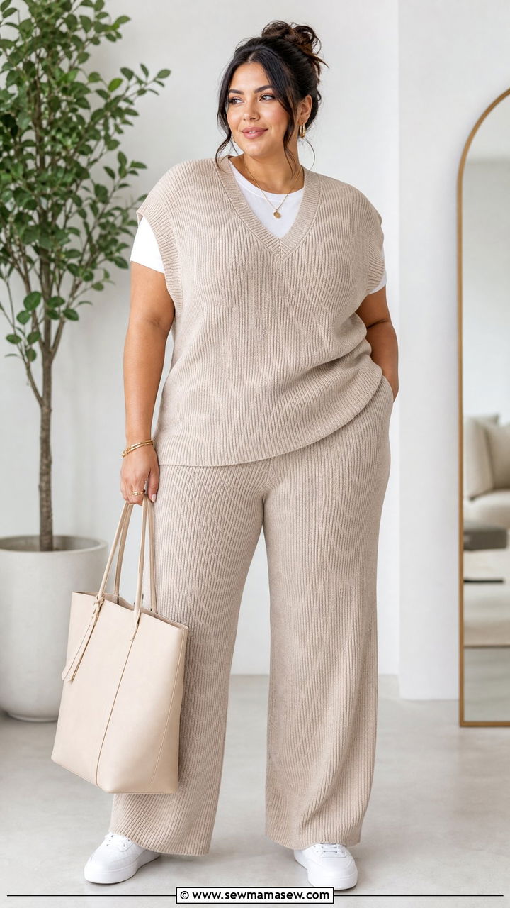 Plus Size Sweater Vest With Matching Knit Pants - 20 plus size sweater vest outfit ideas
