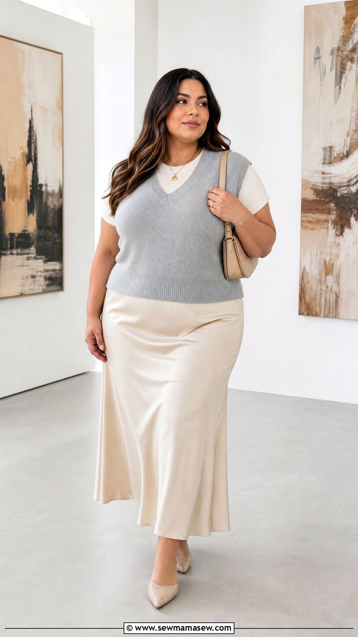Plus Size Sweater Vest With Slip Skirt - 20 plus size sweater vest outfit ideas