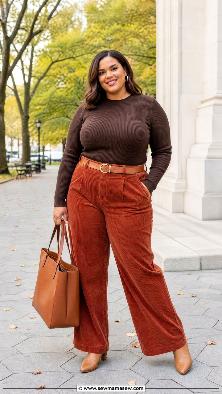 Plus Size Sweater With Corduroy Pants - 20 plus size fall sweater outfit ideas