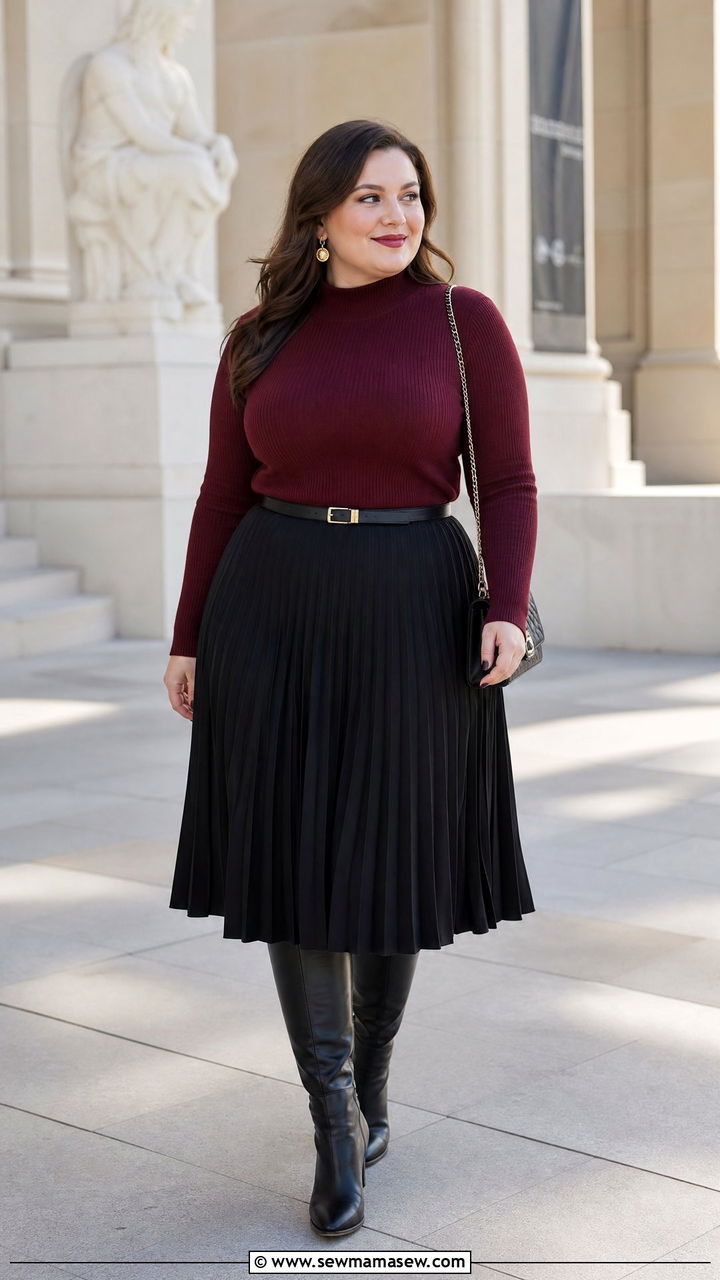 Plus Size Sweater With Pleated Skirt - 20 plus size sweater weather outfit ideas
