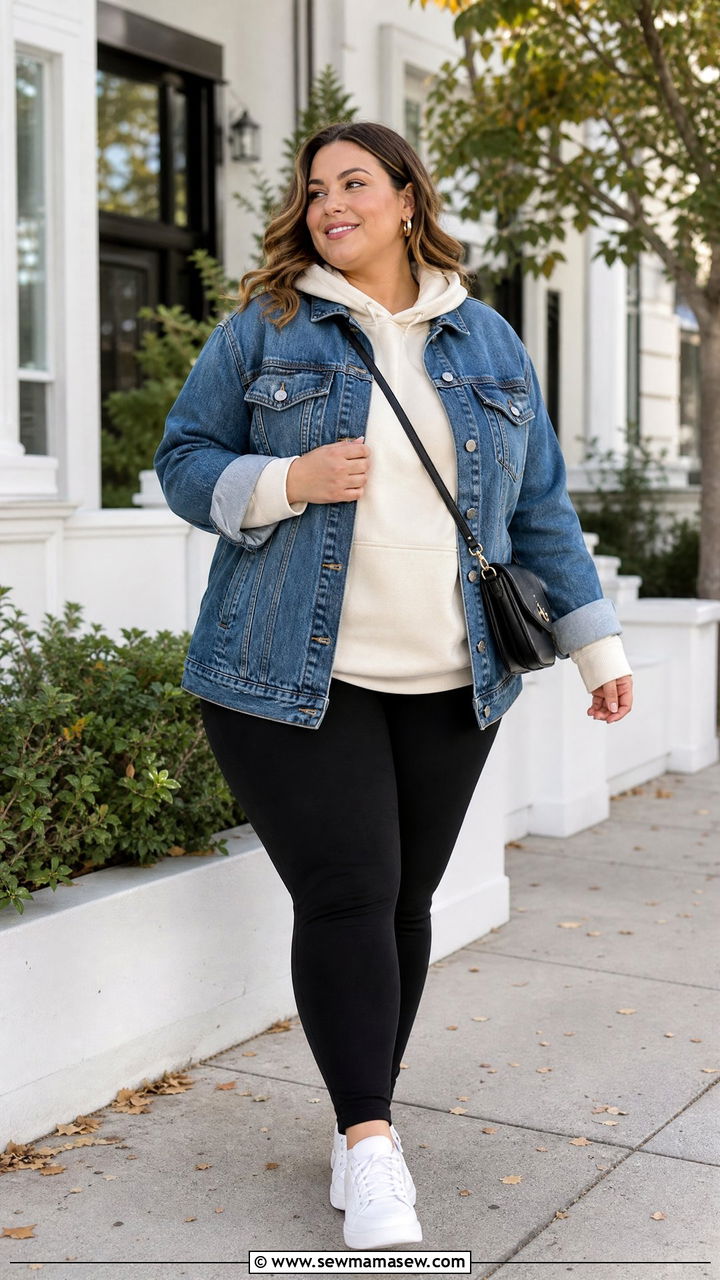 Plus Size Sweatshirt With Denim Jacket - 20 plus size sweatshirt outfit ideas