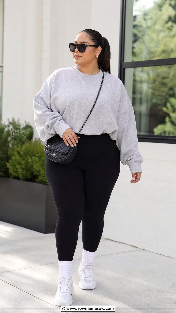 Plus Size Sweatshirt With Leggings - 20 plus size off duty top outfit ideas