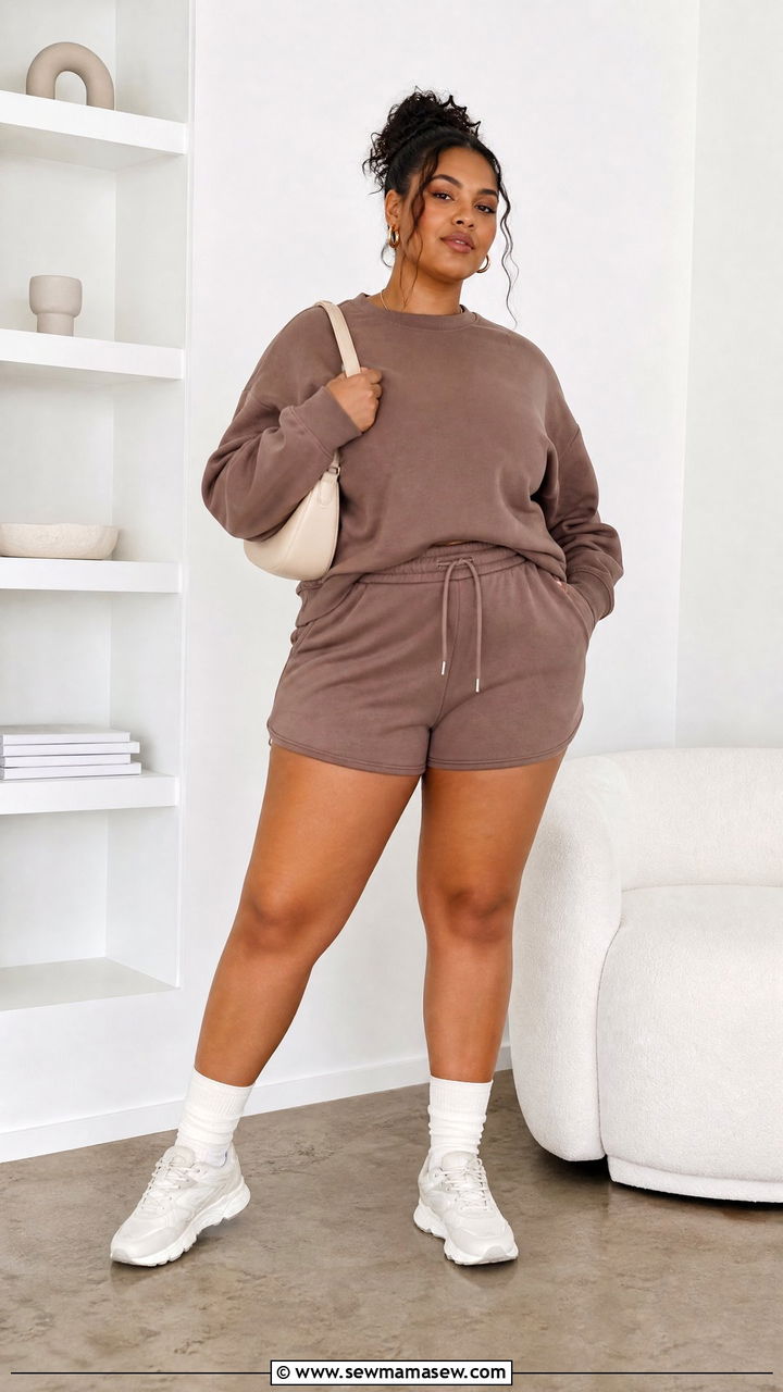 Plus Size Sweatshirt With Matching Sweat Shorts - 20 plus size sweatshirt outfit ideas