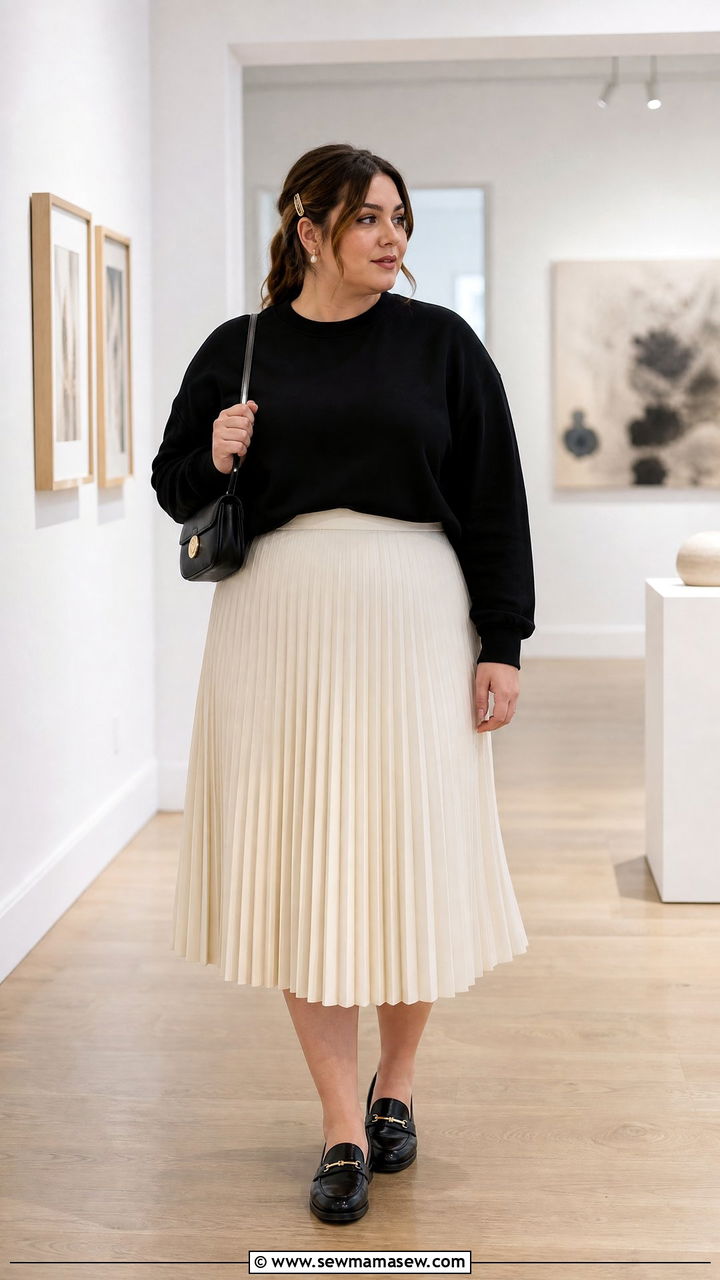 Plus Size Sweatshirt With Pleated Skirt - 20 plus size sweatshirt outfit ideas