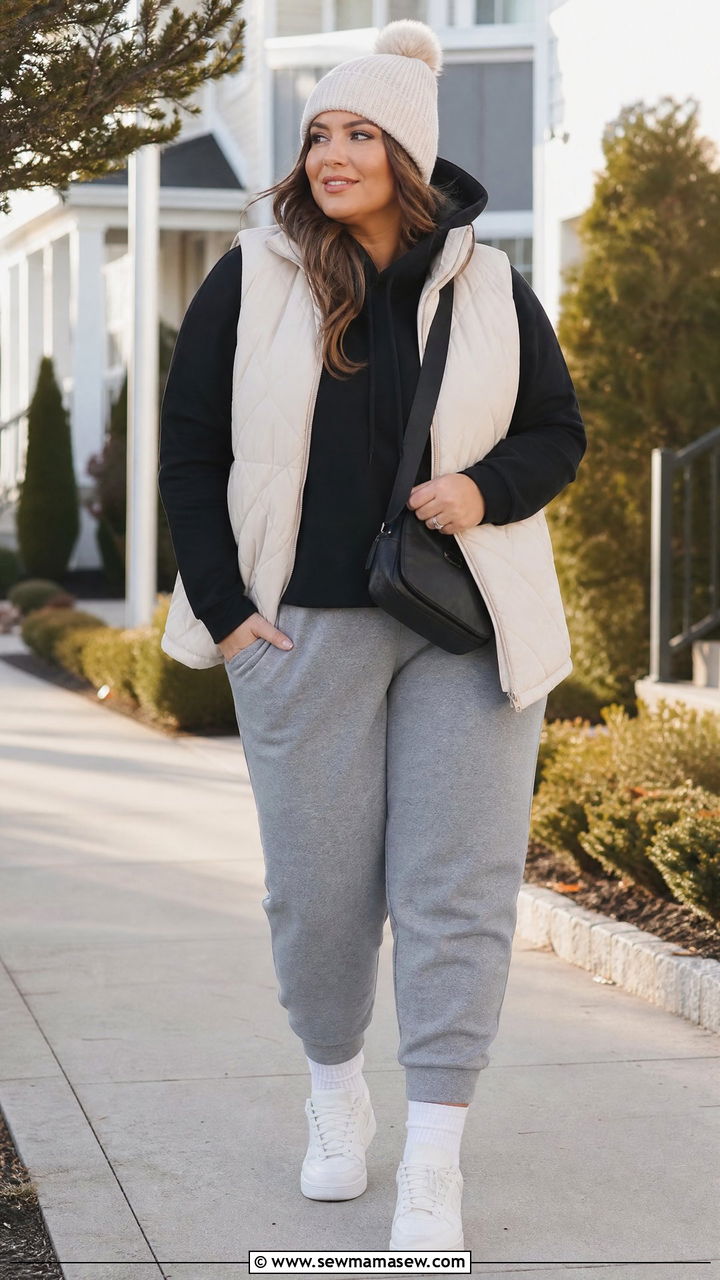 Plus Size Sweatshirt With Puffer Vest - 20 plus size sweatshirt outfit ideas