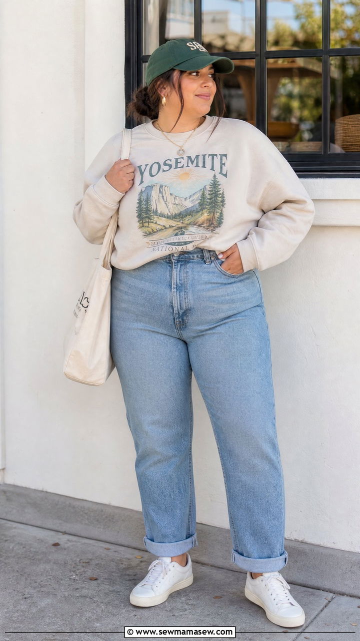 Plus Size Sweatshirt With Straight Leg Jeans - 20 plus size sweatshirt outfit ideas