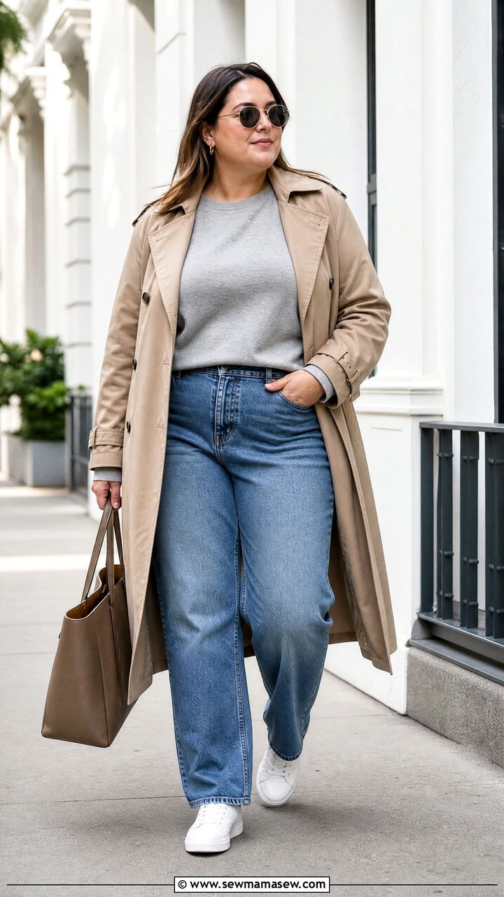 Plus Size Sweatshirt With Trench Coat - 20 plus size sweatshirt outfit ideas