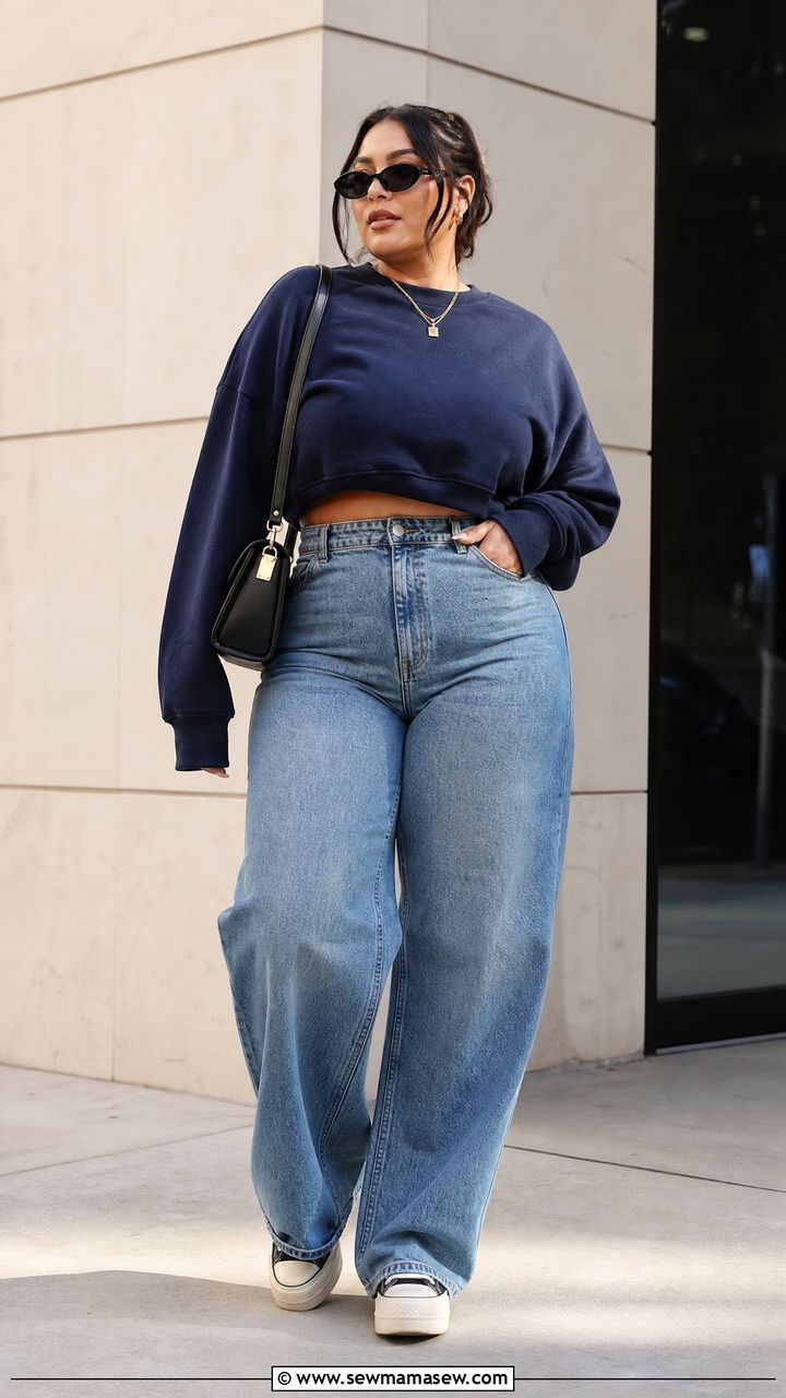 Plus Size Sweatshirt With Wide Leg Jeans - 20 plus size sweatshirt outfit ideas