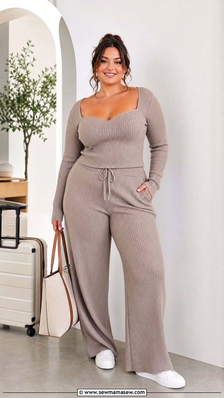 Plus Size Sweetheart Neckline Top With A Matching Set - 20 plus size sweetheart neckline top outfit ideas