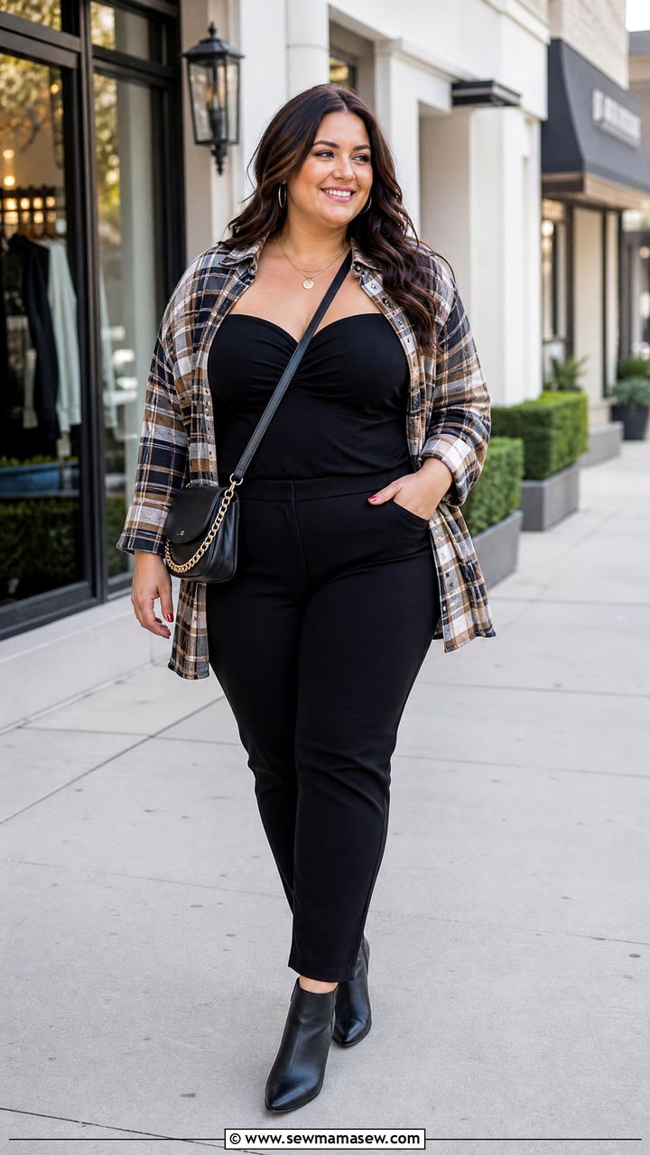 Plus Size Sweetheart Neckline Top With A Shacket - 20 plus size sweetheart neckline top outfit ideas