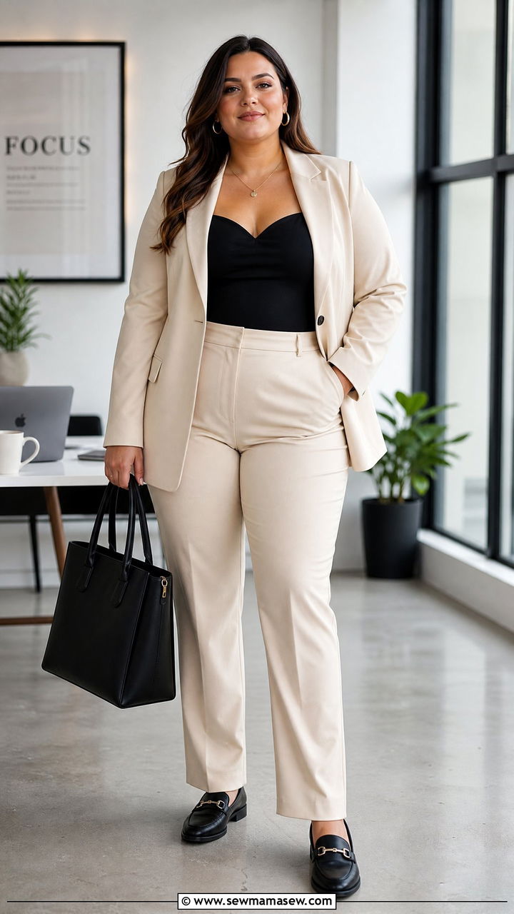 Plus Size Sweetheart Neckline Top With A Suit - 20 plus size sweetheart neckline top outfit ideas