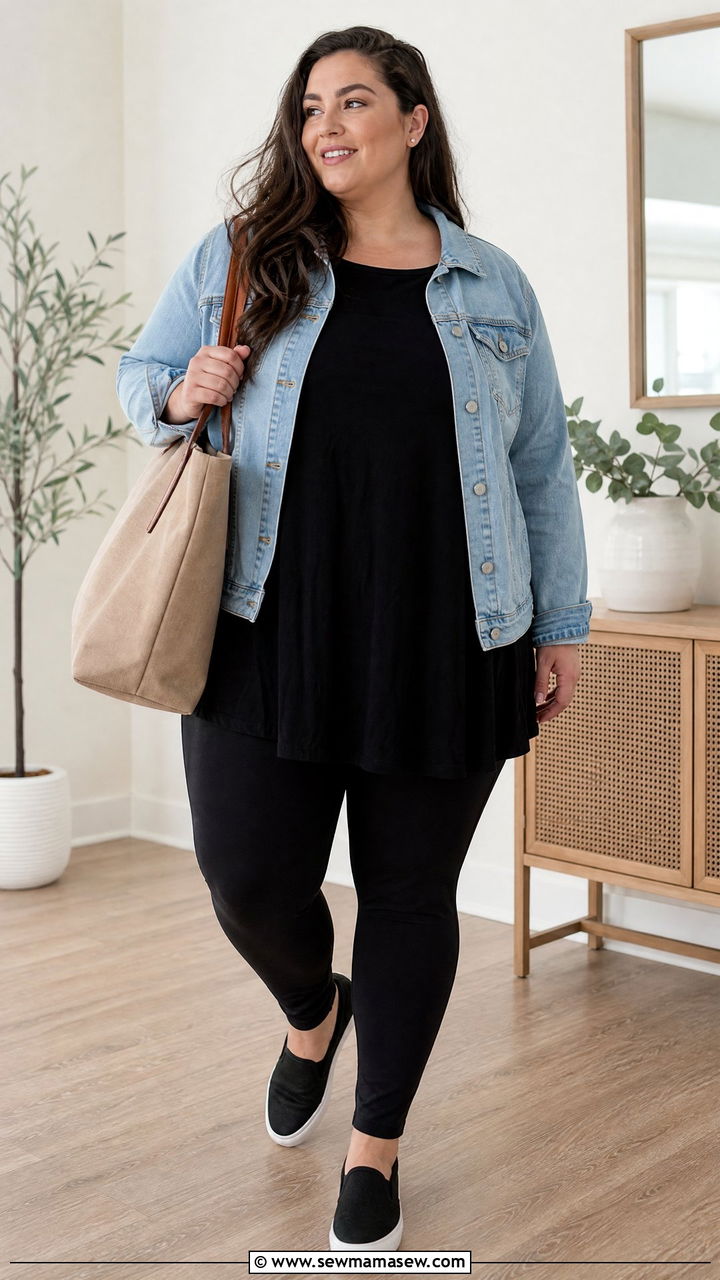 Plus Size Swing Top With Black Leggings - 20 plus size swing top outfit ideas