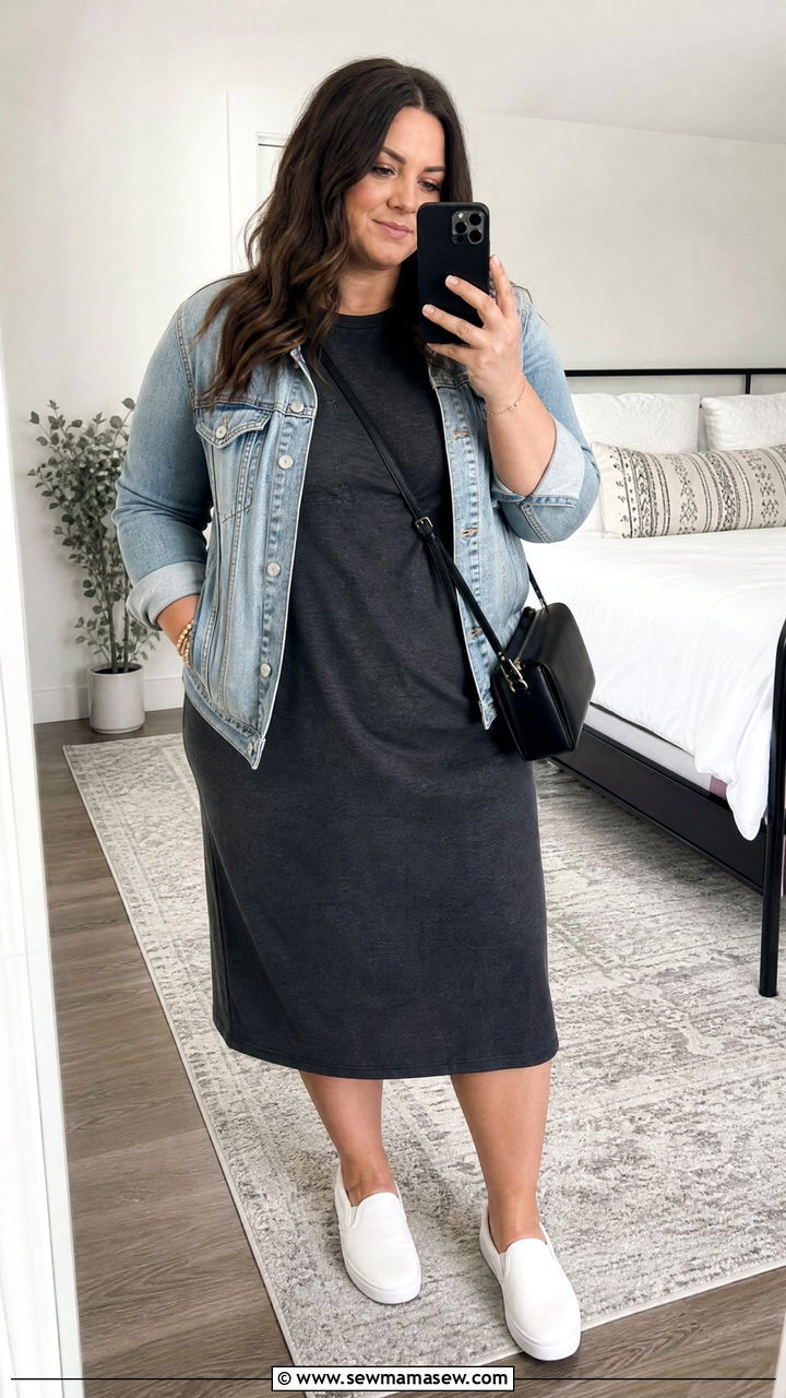 Plus Size T Shirt Dress And Slip On Sneakers Outfit - 20 comfy plus size outfit ideas