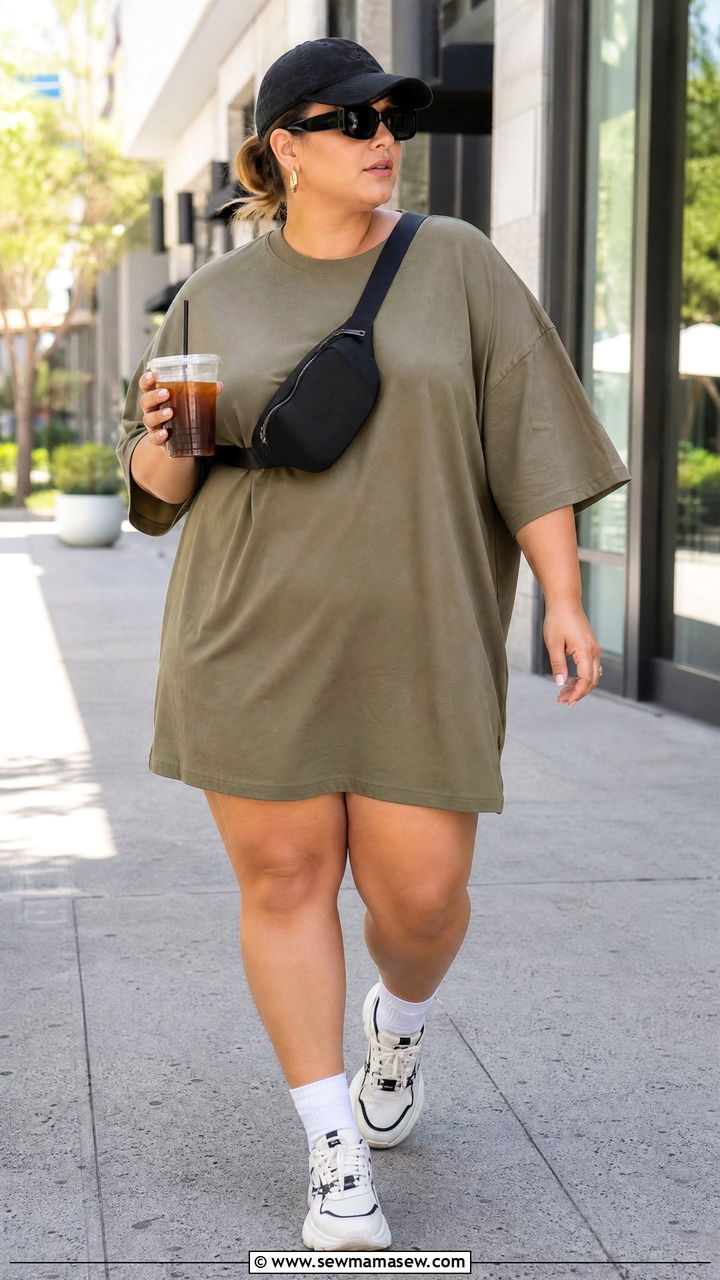 Plus Size T Shirt Dress With Belt Bag - 20 plus size t-shirt dress outfit ideas