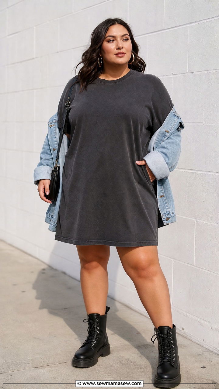 Plus Size T Shirt Dress With Combat Boots - 20 plus size t-shirt dress outfit ideas