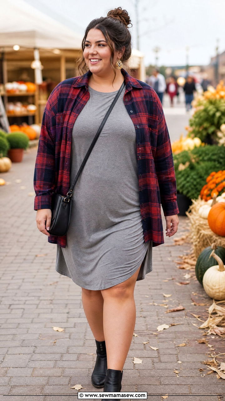 Plus Size T Shirt Dress With Flannel Shirt - 20 plus size t-shirt dress outfit ideas