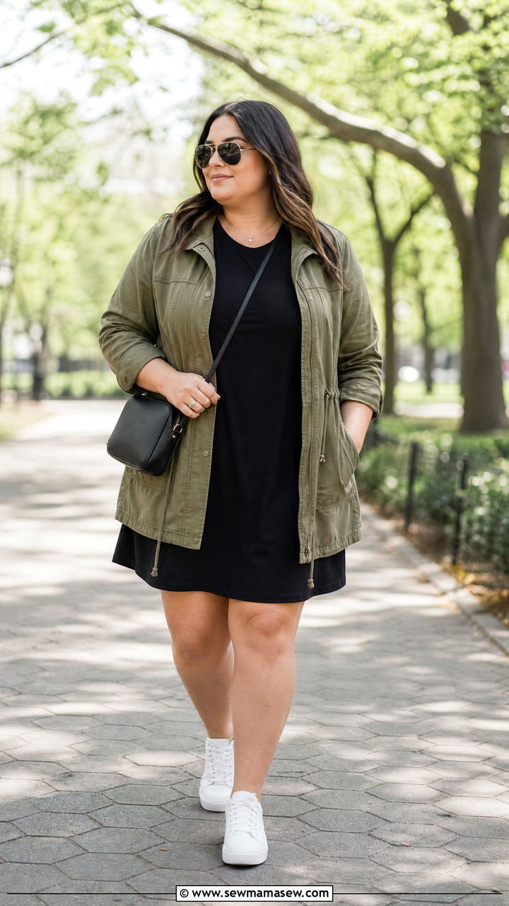Plus Size T Shirt Dress With Utility Jacket - 20 plus size t-shirt dress outfit ideas