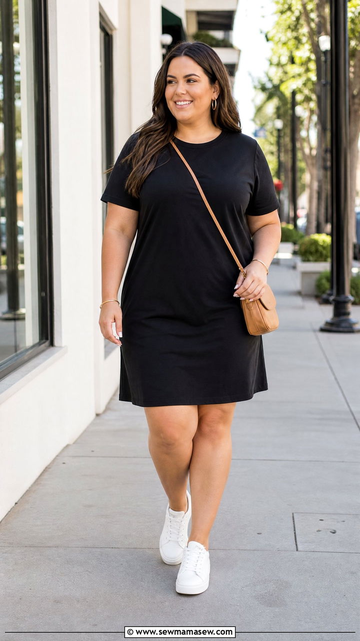 Plus Size T Shirt Dress With White Sneakers - 20 plus size t-shirt dress outfit ideas