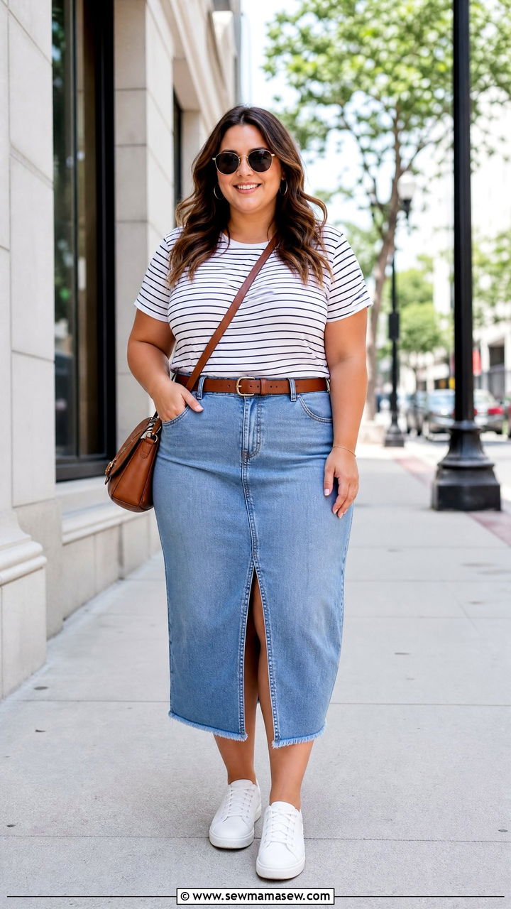 Plus Size T Shirt With Denim Skirt - 20 plus size t shirt outfit ideas