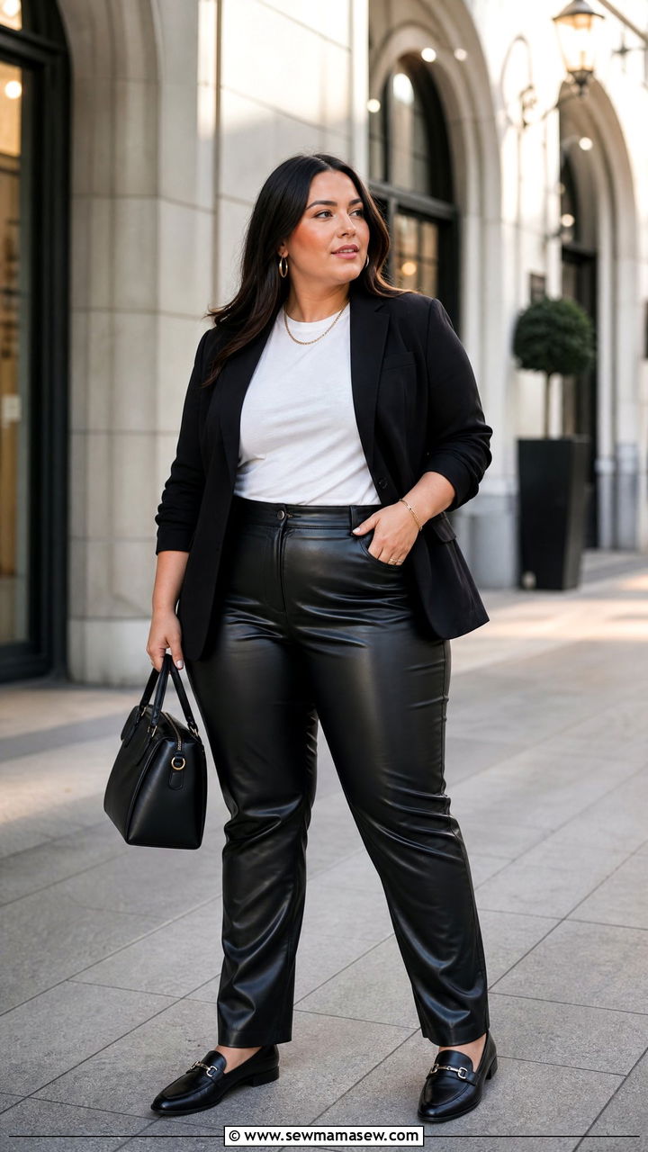Plus Size T Shirt With Faux Leather Pants - 20 plus size t shirt outfit ideas