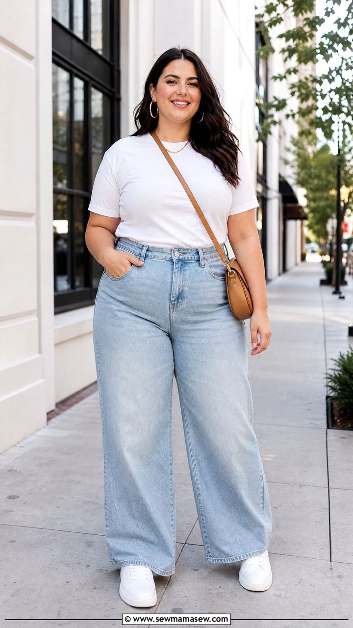 Plus Size T Shirt With Wide Leg Jeans - 20 plus size t shirt outfit ideas