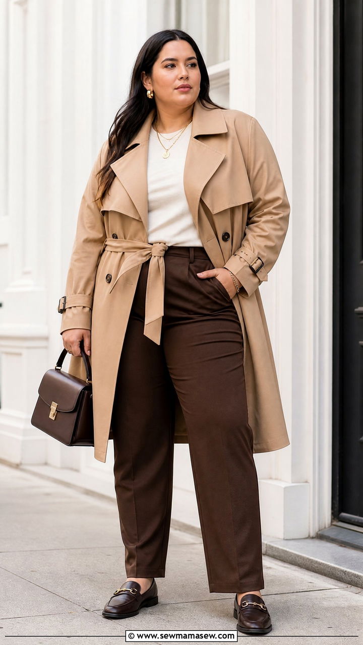 Plus Size Tan Trench Coat Outfit - 20 plus size earth tone outfit ideas