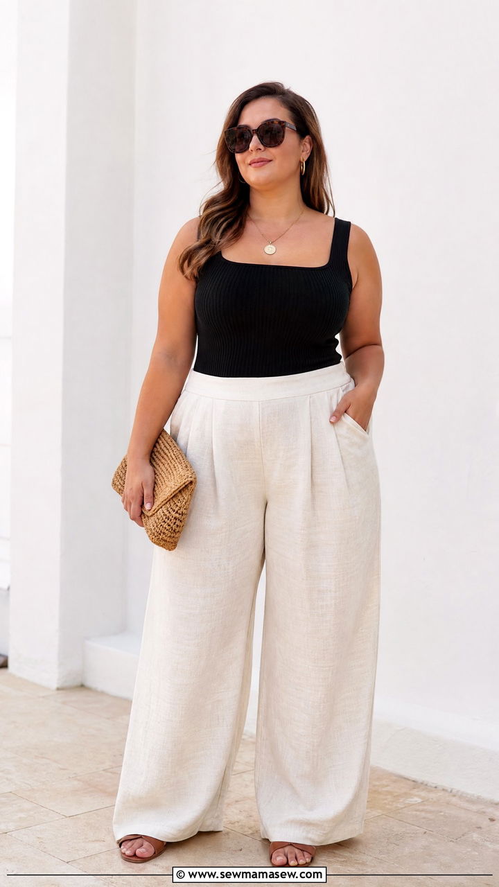 Plus Size Tank Top And Wide Leg Pants Outfit - 20 plus size vacation top outfit ideas
