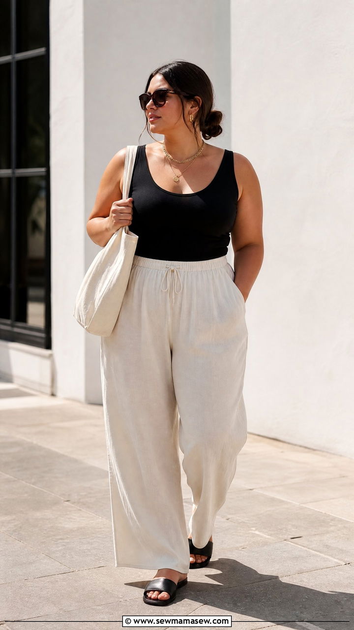 Plus Size Tank Top And Wide Leg Pants Outfit - 20 plus size summer outfit ideas for hot weather