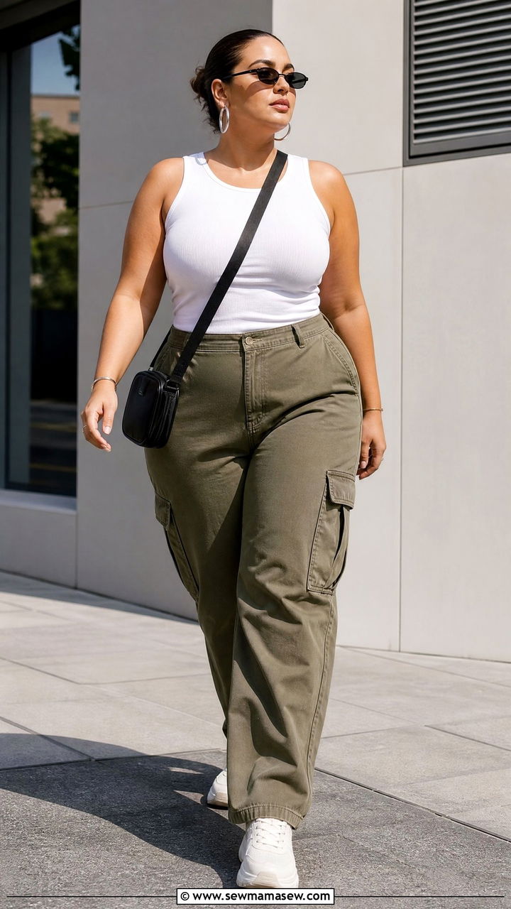 Plus Size Tank Top With Cargo Pants - 20 plus size casual tank top outfit ideas