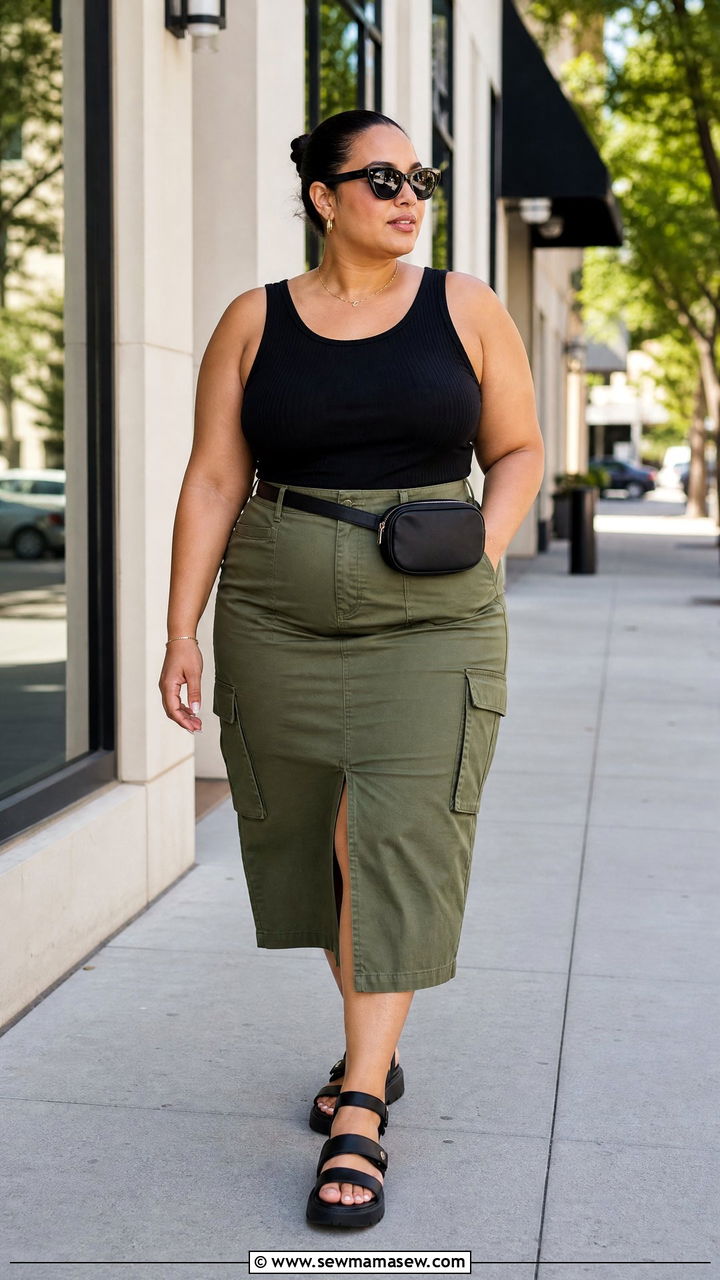 Plus Size Tank Top With Cargo Skirt - 20 plus size summer tank top outfit ideas