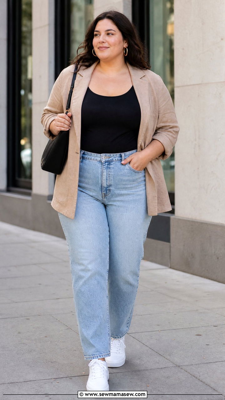 Plus Size Tank Top With Casual Blazer - 20 plus size casual tank top outfit ideas