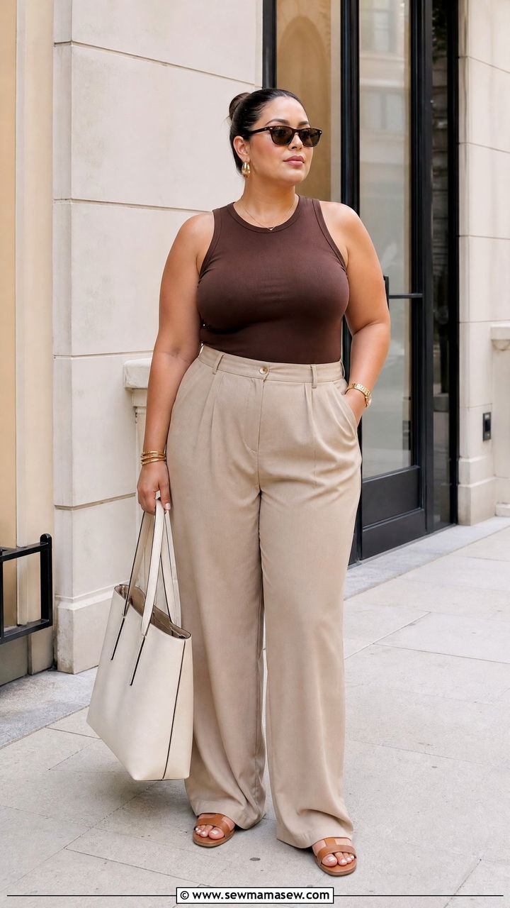 Plus Size Tank Top With Casual Trouser Pants - 20 plus size casual tank top outfit ideas