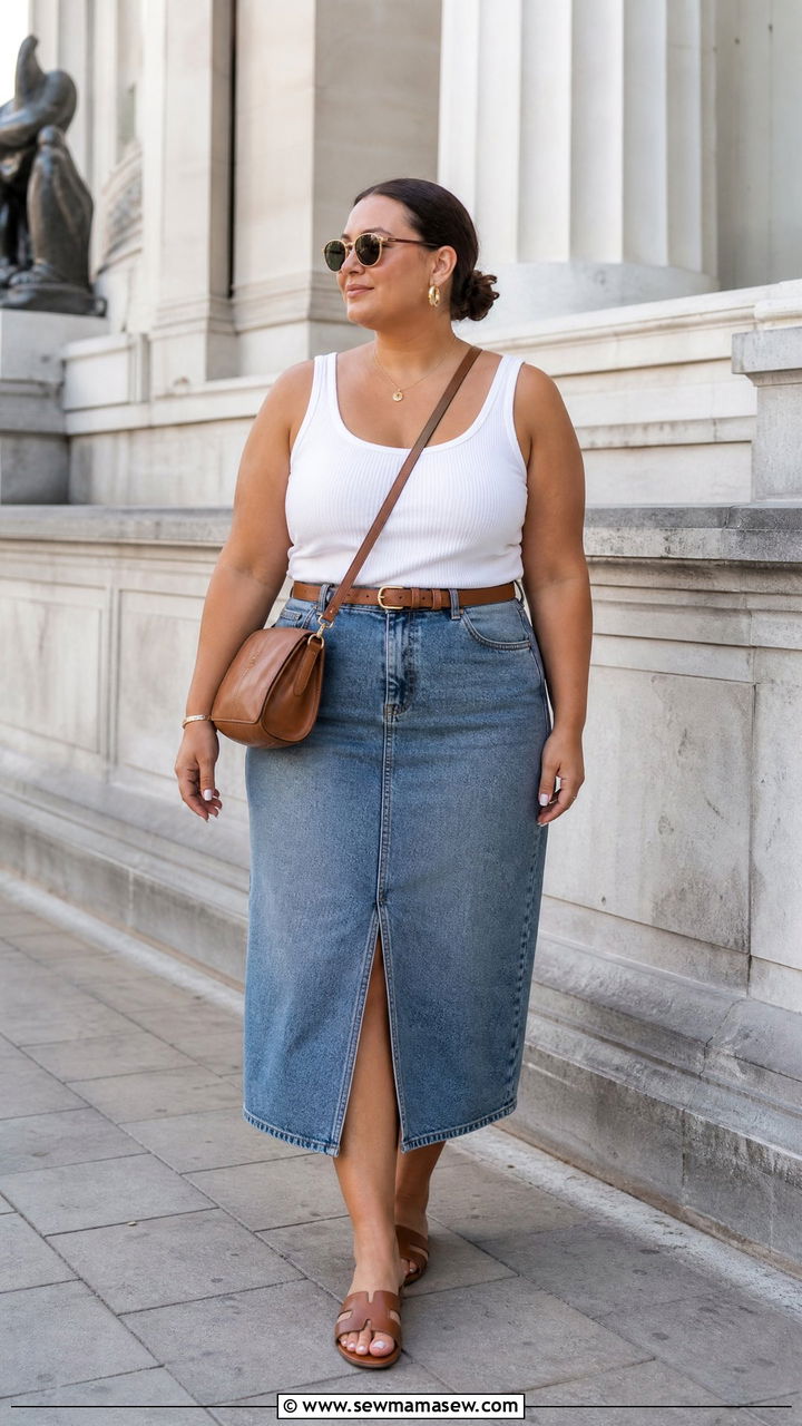 Plus Size Tank Top With Denim Skirt - 20 plus size summer tank top outfit ideas