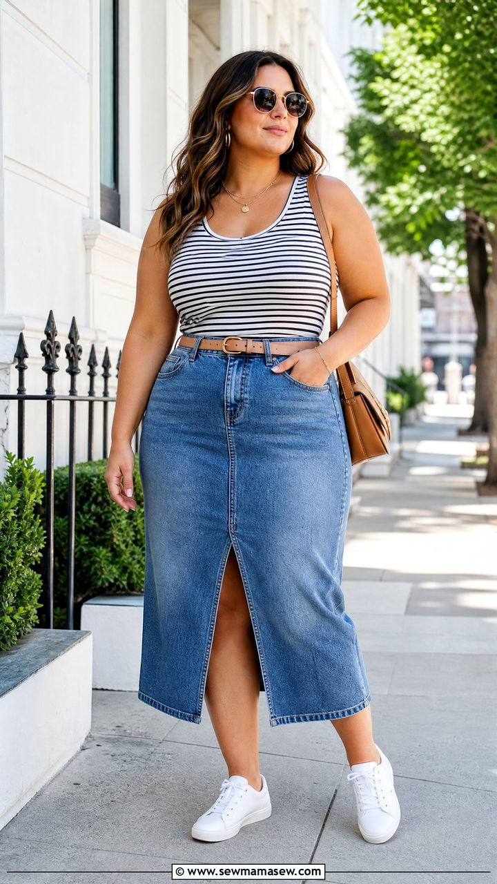 Plus Size Tank Top With Denim Skirt - 20 plus size tank top outfit ideas