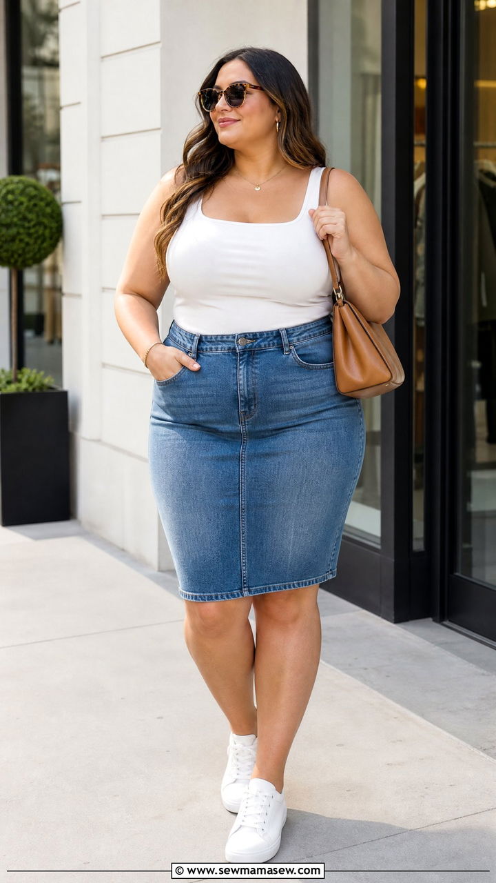 Plus Size Tank Top With Denim Skirt - 20 plus size casual tank top outfit ideas
