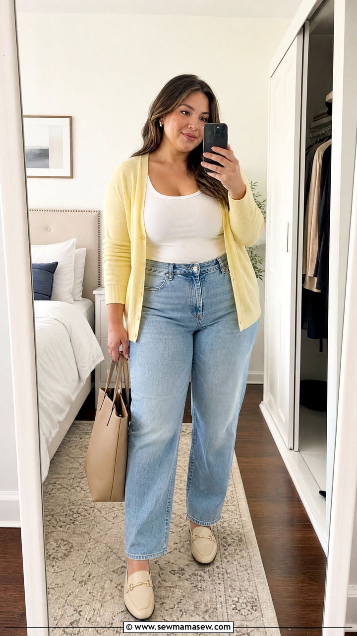 Plus Size Tank Top With Lightweight Cardigan And Jeans - 20 plus size tank top outfit ideas
