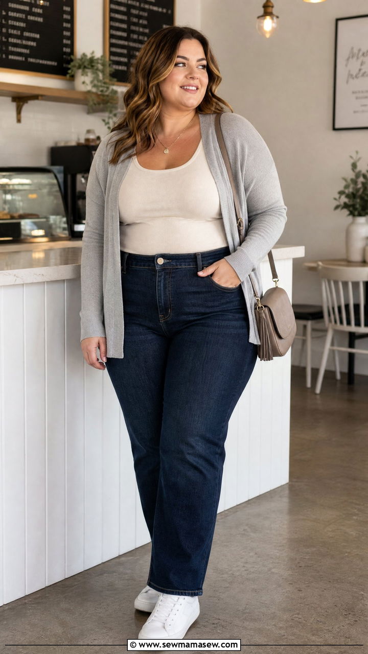 Plus Size Tank Top With Lightweight Cardigan - 20 plus size casual tank top outfit ideas