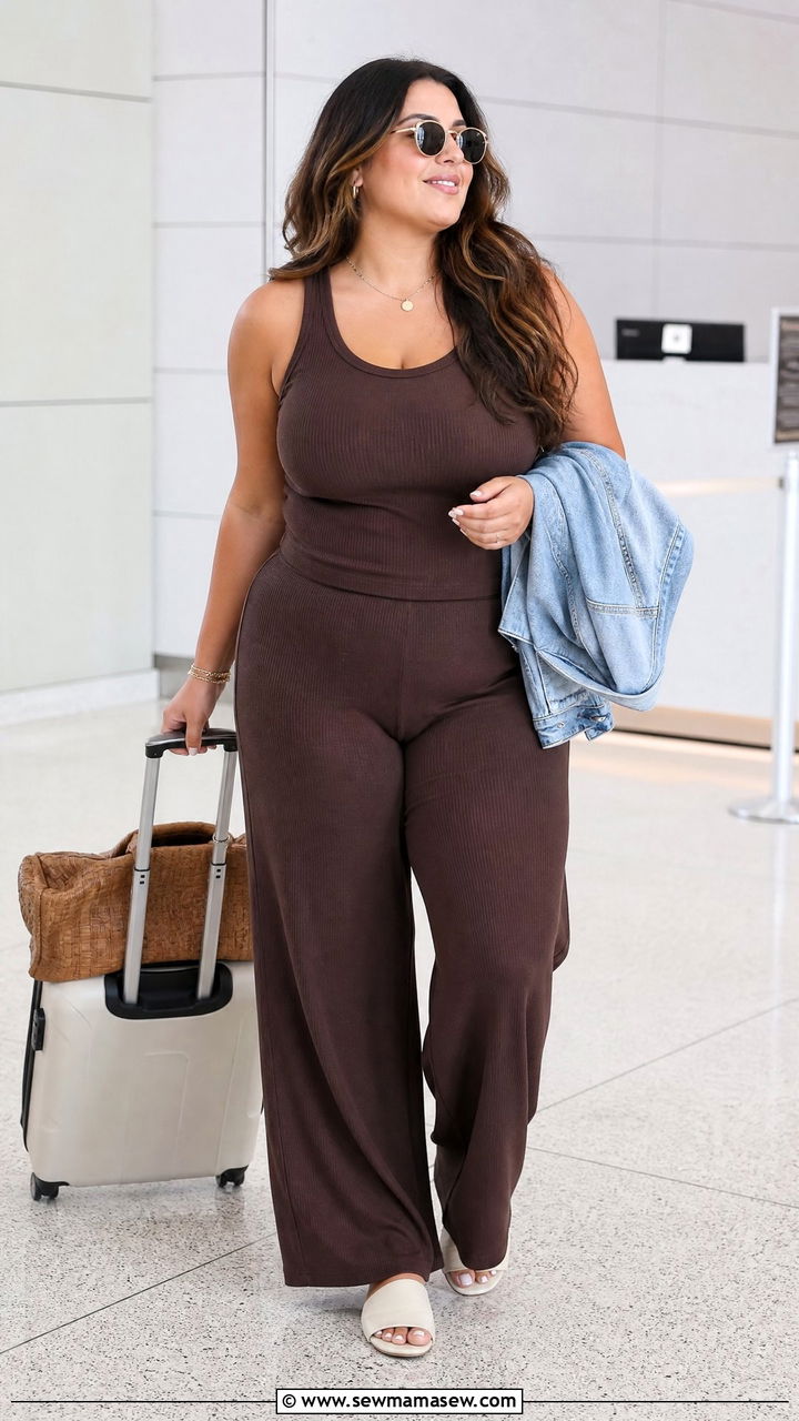 Plus Size Tank Top With Matching Knit Pants - 20 plus size casual tank top outfit ideas