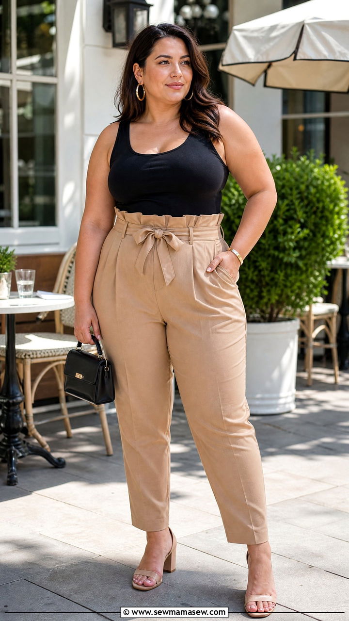 Plus Size Tank Top With Paperbag Waist Pants - 20 plus size summer tank top outfit ideas