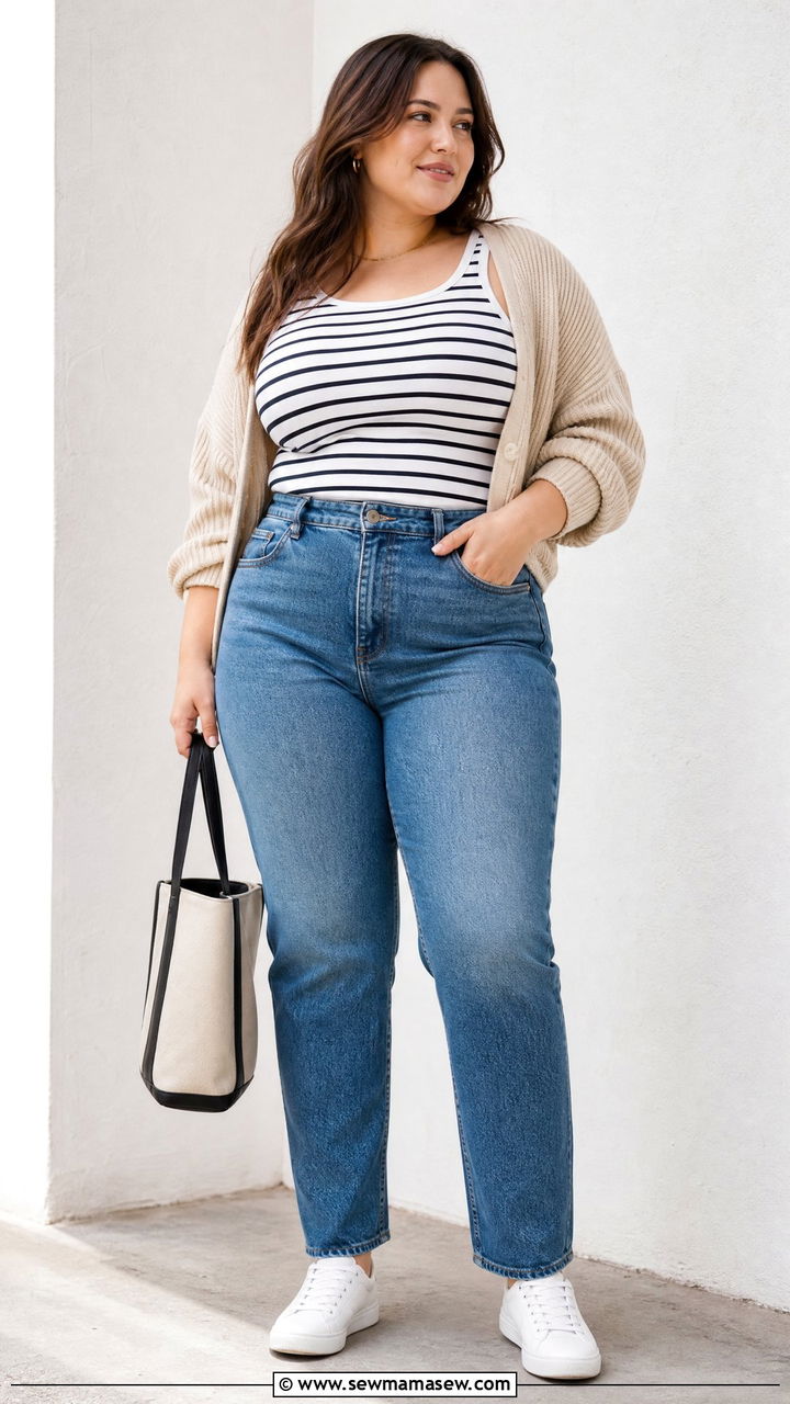Plus Size Tank Top With Straight Leg Jeans - 20 plus size casual tank top outfit ideas