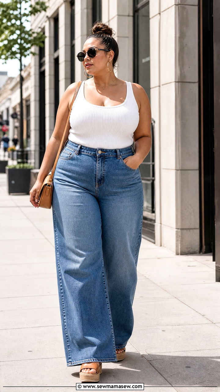 Plus Size Tank Top With Wide Leg Jeans - 20 plus size tank top outfit ideas