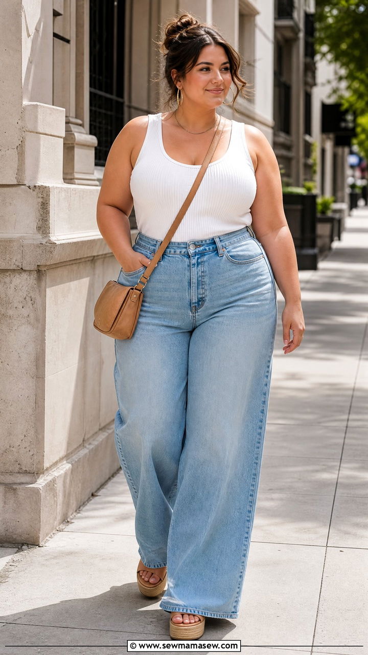 Plus Size Tank Top With Wide Leg Jeans - 20 plus size casual tank top outfit ideas