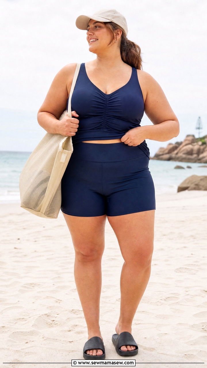 Plus Size Tankini Top With Swim Shorts - 20 plus size beach top outfit ideas