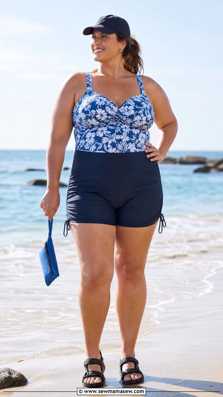 Plus Size Tankini With High Waisted Swim Shorts - 20 plus size beach summer outfit ideas
